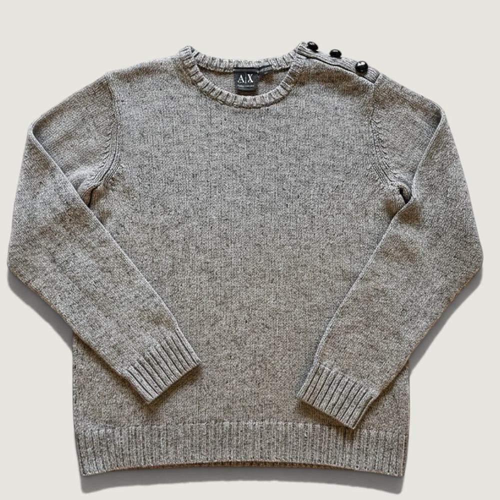 Armani Exchange Sweater Womens Medium Gray Button Shoulder Logo Knit Pullover